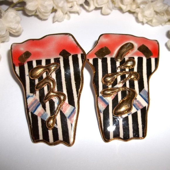 Vintage Earring, Earring, Orange Earring, Vintage Earring Porcelain Earring D418 - Picture 4 of 4